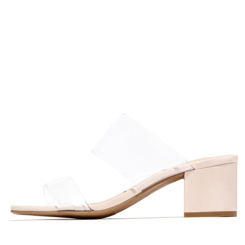 NEW🔥 Nude Open Toe Clear Strap Block Heel Sandals - Picture 3 of 5